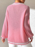 Contrast color V-neck loose sweater