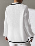 Contrast color V-neck loose sweater