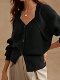 Versatile solid color V-neck cardigan