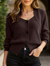 Versatile solid color V-neck cardigan