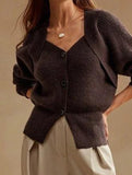 Versatile solid color V-neck cardigan