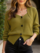 Versatile solid color V-neck cardigan