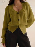 Versatile solid color V-neck cardigan