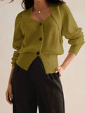 Versatile solid color V-neck cardigan