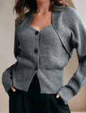 Versatile solid color V-neck cardigan