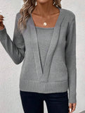 Pullover round neck solid color slim fit sweater