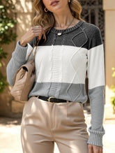 Casual round neck color-block sweater