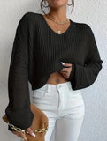 Loose lazy V-neck lantern long-sleeved sweater