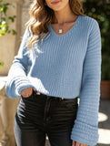 Loose lazy V-neck lantern long-sleeved sweater
