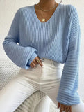 Loose lazy V-neck lantern long-sleeved sweater