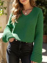 Loose lazy V-neck lantern long-sleeved sweater