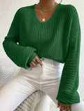 Loose lazy V-neck lantern long-sleeved sweater