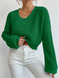 Loose lazy V-neck lantern long-sleeved sweater