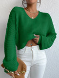 Loose lazy V-neck lantern long-sleeved sweater