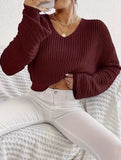 Loose lazy V-neck lantern long-sleeved sweater