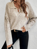 Long-sleeved POLO collar solid color sweater