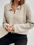 Long-sleeved POLO collar solid color sweater
