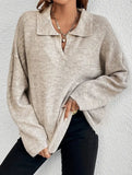 Long-sleeved POLO collar solid color sweater