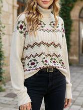 Patterned turtleneck pullover sweater