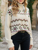 Patterned turtleneck pullover sweater