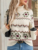 Patterned turtleneck pullover sweater