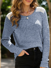 Contrast color crew neck loose brushed T-shirt