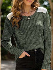 Contrast color crew neck loose brushed T-shirt