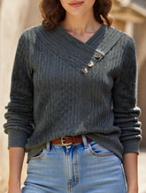 Retro long-sleeved pleated solid color sweatshirt