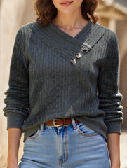 Retro long-sleeved pleated solid color sweatshirt