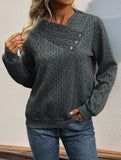 Retro long-sleeved pleated solid color sweatshirt