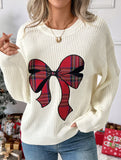 Christmas Check Embroidered Crew Neck Sweater