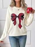 Christmas Check Embroidered Crew Neck Sweater