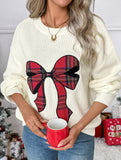 Christmas Check Embroidered Crew Neck Sweater