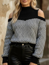 Mid-neck striped off-the-shoulder sweater