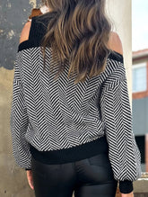 Mid-neck striped off-the-shoulder sweater