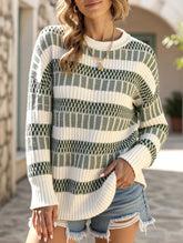 Crew Neck Chunky Double Stripe Sweater