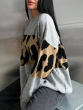 Vintage leopard print contrast crew neck sweater