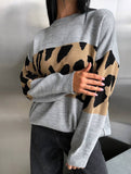 Vintage leopard print contrast crew neck sweater