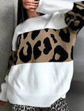 Vintage leopard print contrast crew neck sweater