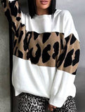 Vintage leopard print contrast crew neck sweater