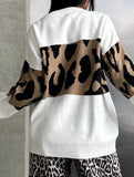 Vintage leopard print contrast crew neck sweater