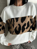Vintage leopard print contrast crew neck sweater
