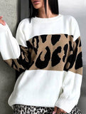 Vintage leopard print contrast crew neck sweater
