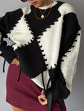 Crew neck long sleeve contrast color sweater
