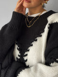 Crew neck long sleeve contrast color sweater