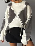 Crew neck long sleeve contrast color sweater