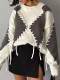 Crew neck long sleeve contrast color sweater