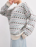 Vintage floral jacquard pullover sweater