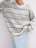 Vintage floral jacquard pullover sweater