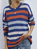 Loose striped crew neck base knit sweater